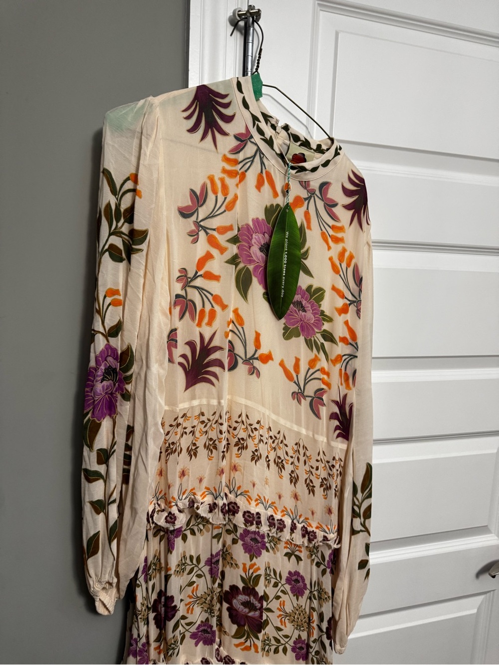 FARM Rio Cream Maxi Dress with Purple & Orange Floral Print